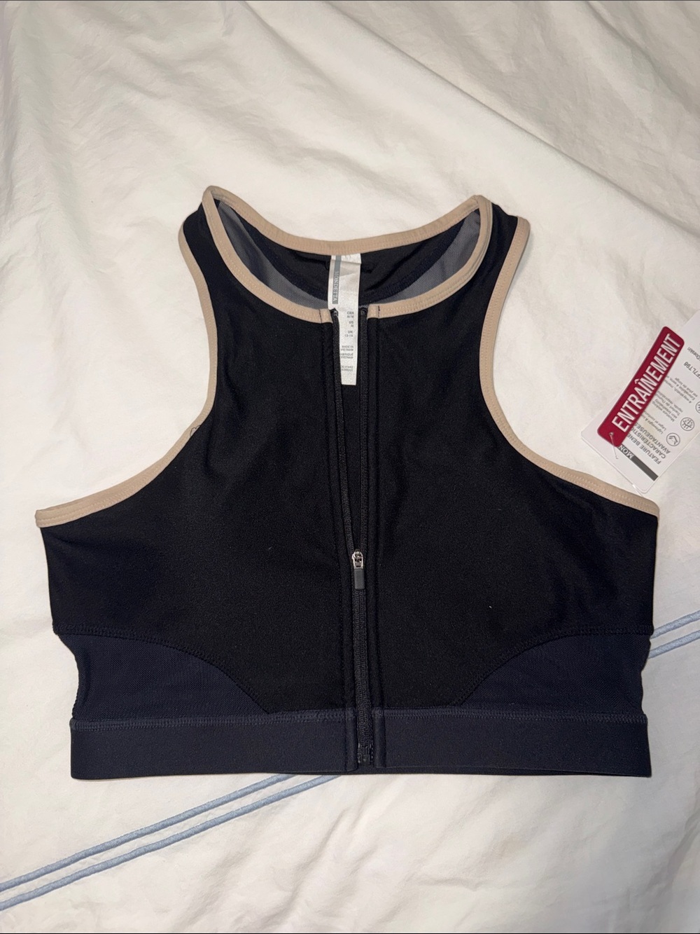 Mondetta Black Sports Bra with Beige Trim